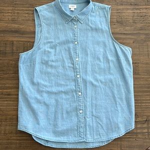 J. Crew Factory sleeveless classic fit chambray shirt.